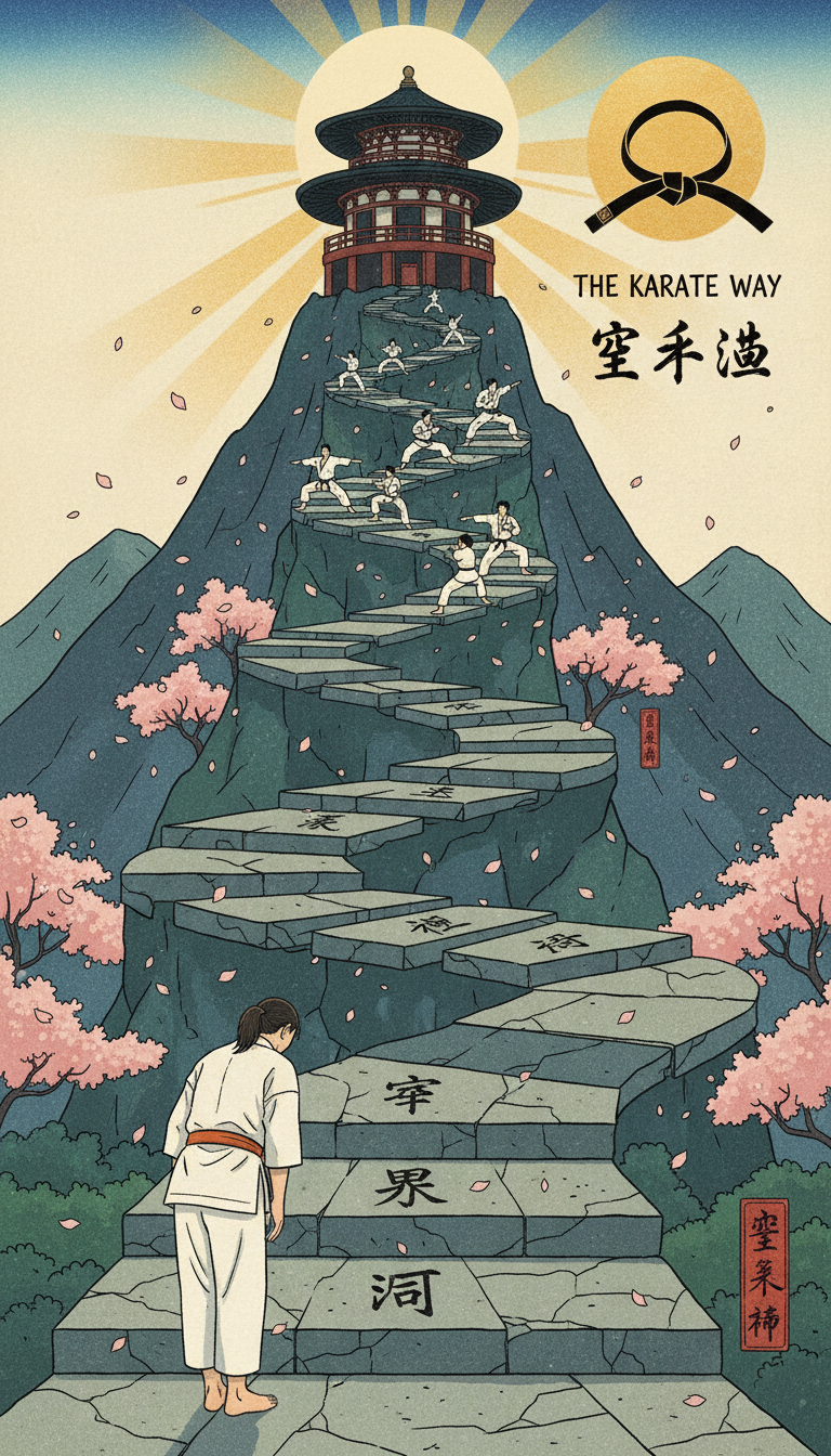 Illustration „The Karate Way“ – ein Weg des Karate, der Schritt für Schritt zu Charakter und Meisterschaft führt